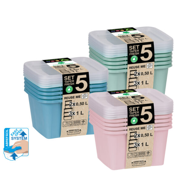 Set de 5 Boîtes de 5,3L en plastiques alimentaire
